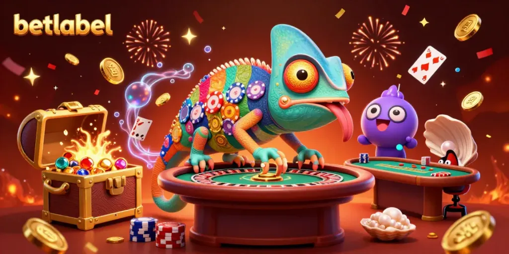 Discover exciting gaming action at betlabel with vibrant chameleon owner in a rich casino scene