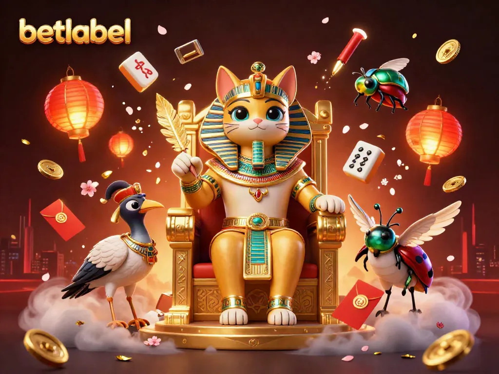 Betlabel showcases an adventurous casino scene with Egyptian characters and vibrant gambling elements.